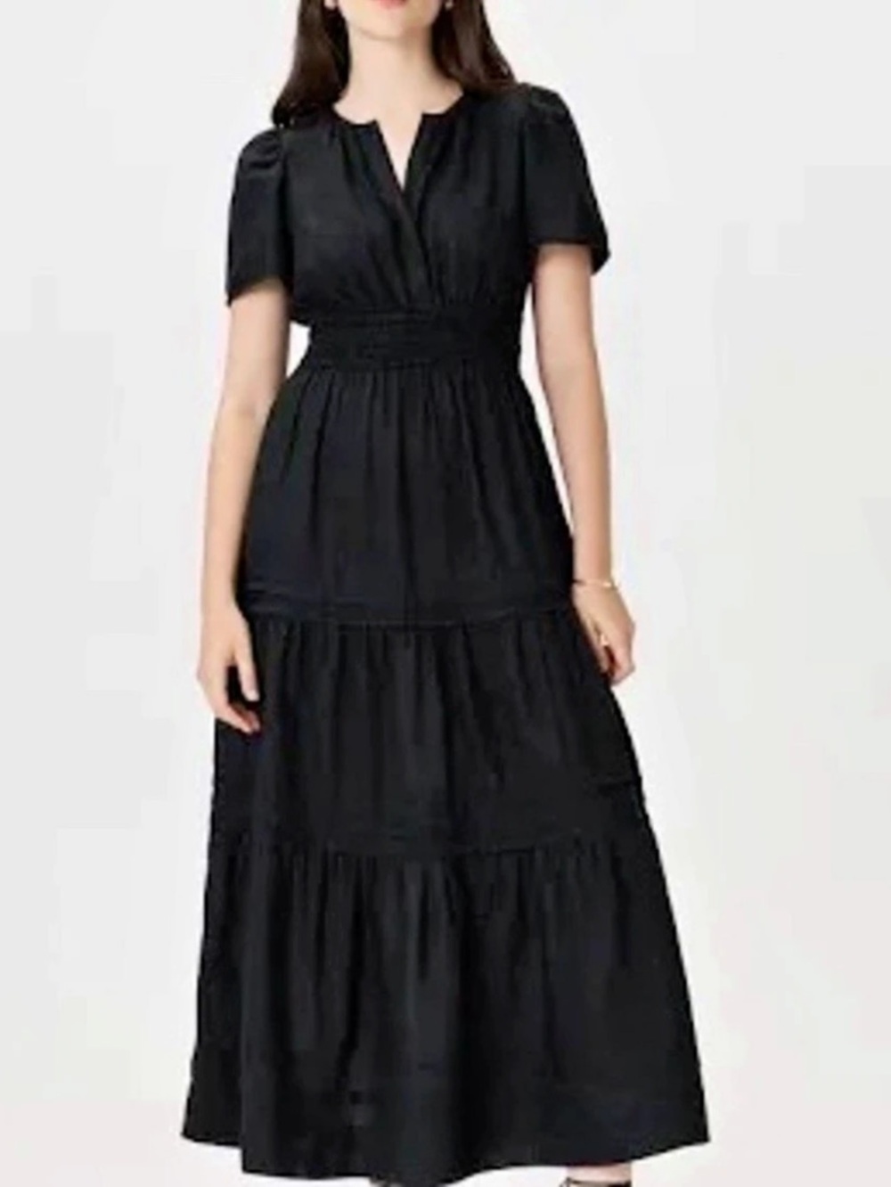 Quince 100% Organic Cotton Poplin Black Tiered Maxi Dress